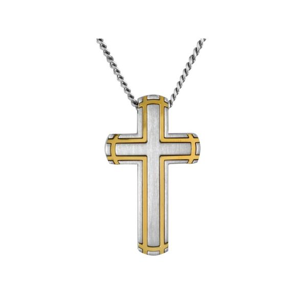 Gold banded stainless steel cross pendant with chain Roberts Jewelers Jackson, TN
