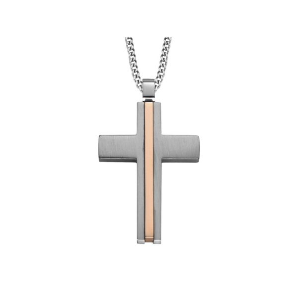 Stainless steel cross pendant with detailing and chain Roberts Jewelers Jackson, TN