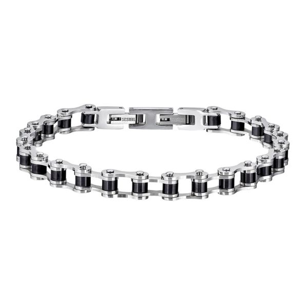 Black and stainless steel biker chain bracelet Roberts Jewelers Jackson, TN