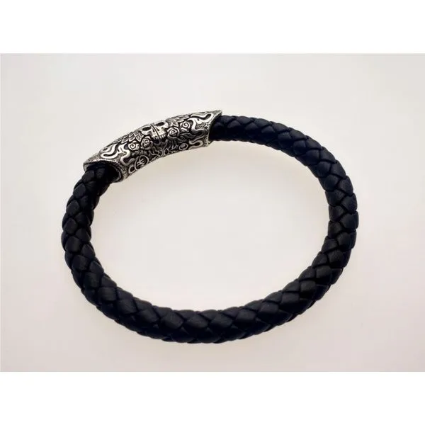 Ramble On Mens Silver and Leather Bracelet Image 2 Roberts Jewelers Jackson, TN