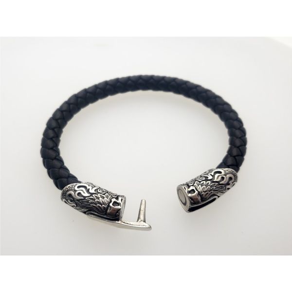 Ramble On Mens Silver and Leather Bracelet Image 3 Roberts Jewelers Jackson, TN