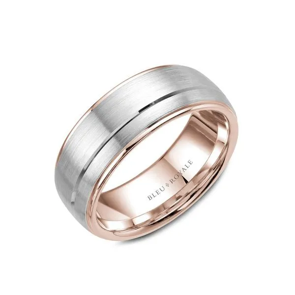 Bleu Royale rose and white gold brushed mens band Roberts Jewelers Jackson, TN