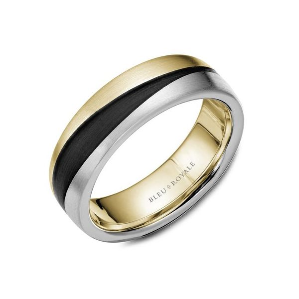 Bleu Royale yellow and white gold mens band with black carbon Roberts Jewelers Jackson, TN