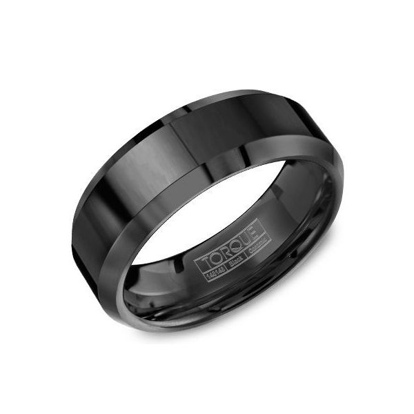 Black ceramic mens band and bevel edge Roberts Jewelers Jackson, TN