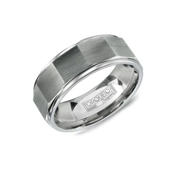 Tungsten mens band with architectural design and brushed finish Roberts Jewelers Jackson, TN