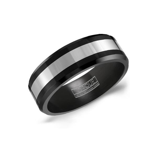 Black ceramic ring with tungsten inlay Roberts Jewelers Jackson, TN