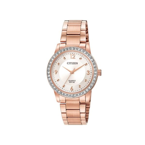 Rose gold stainless steel with crystal accents quartz watch Roberts Jewelers Jackson, TN