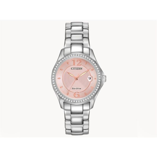 SILHOUETTE CRYSTAL womens pink face eco-drive watch Roberts Jewelers Jackson, TN