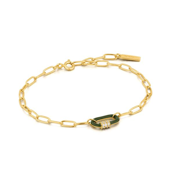 Forest Green Enamel Carabiner Gold Bracelet Roberts Jewelers Jackson, TN