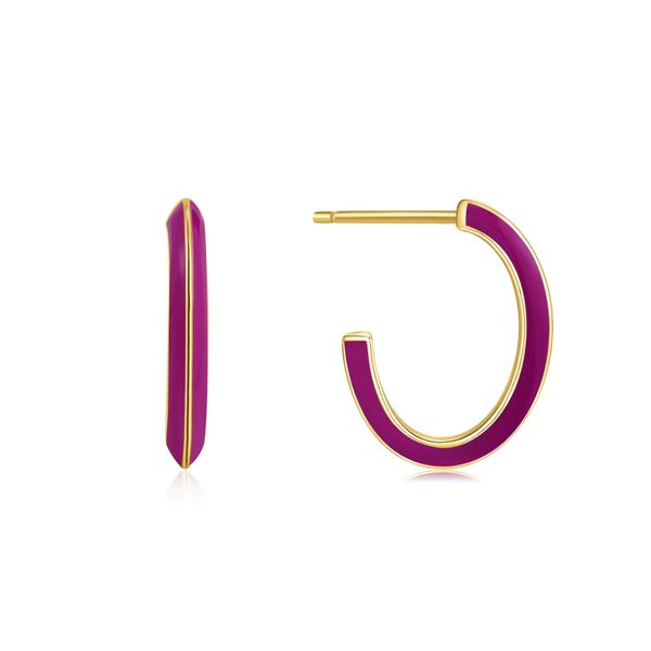 Berry Enamel Thick Gold Hoop Earrings Image 2 Roberts Jewelers Jackson, TN