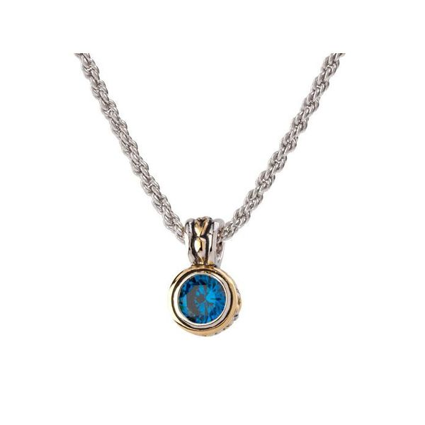 Beijos 7mm CZ Bezel Set Pendant Necklace in Sapphire Roberts Jewelers Jackson, TN