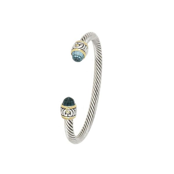Nouveau Small Wire Cuff Bracelet with Aqua CZ Roberts Jewelers Jackson, TN