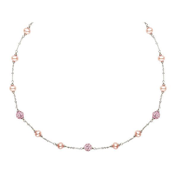 Sterling silver pink freshwater pearl and crystal bead necklace Roberts Jewelers Jackson, TN