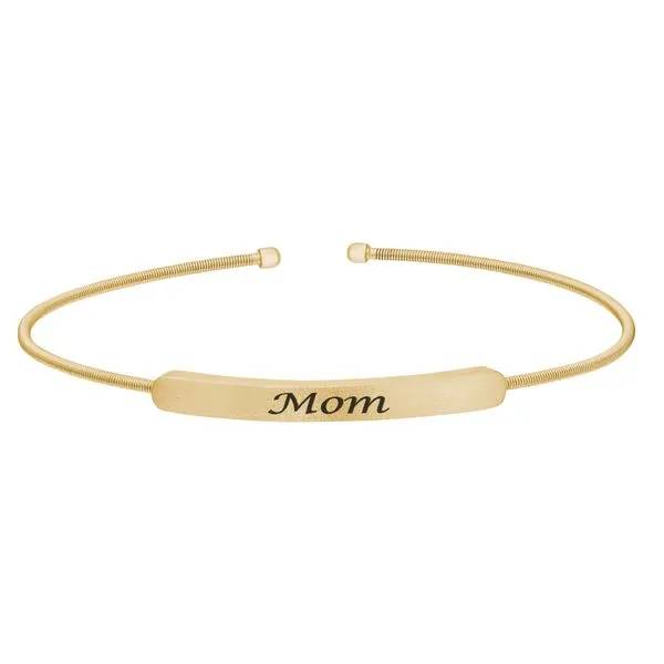 Gold cable cuff bracelet with Mom plate Roberts Jewelers Jackson, TN