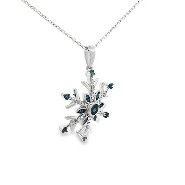 Sterling Silver Blue Diamond Snowflake Pendant Image 4 S&E Jewelers Depew, NY
