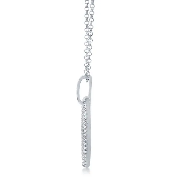 Sterling Silver Oval Micro Pave CZ Pendant Necklace Image 2 S&E Jewelers Depew, NY