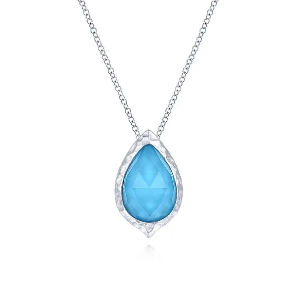 Gabriel & Co. 925 Sterling Silver Round Rock Crystal Turquoise Doublet Pendant Necklace Shannon Jewelers Spring, TX