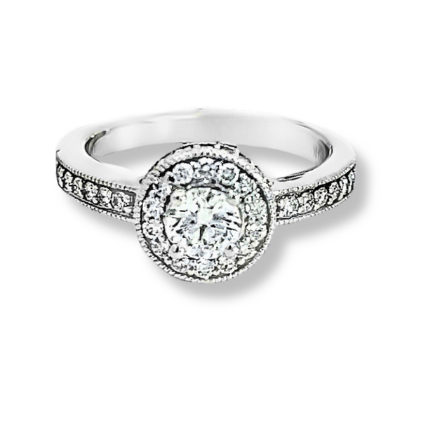 Ladies 14 Karat White Gold Round Halo Engagement Ring Nick T. Arnold Jewelers Owensboro, KY