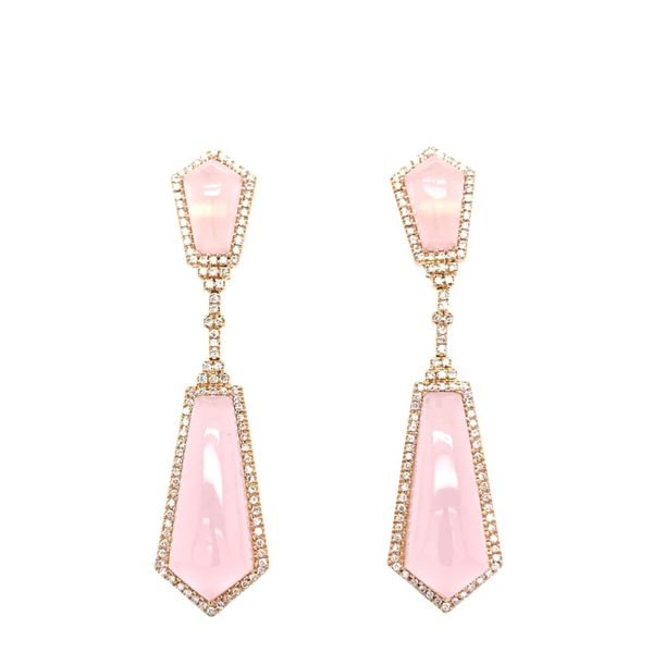18 KR Rose Quartz and Diamond Drop Earrings Simones Jewelry, LLC Shrewsbury, NJ