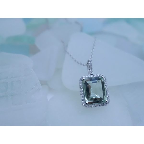 Green Amethyst & Diamond Pendant Image 2 Simones Jewelry, LLC Shrewsbury, NJ