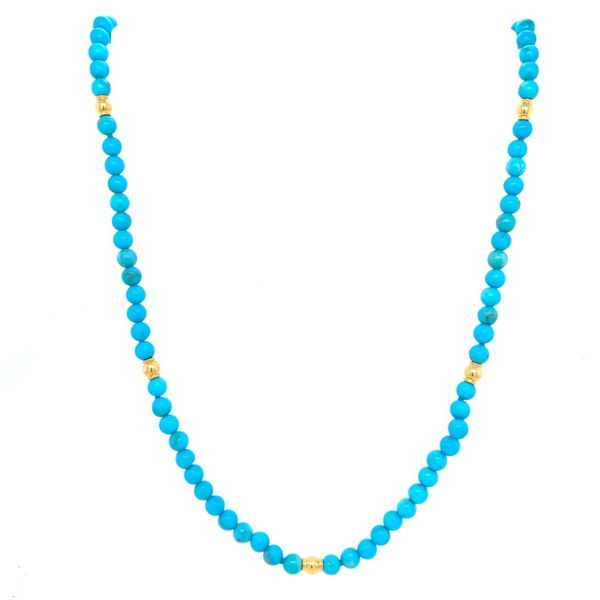 18k yellow gold and Turquoise Bead necklace Simones Jewelry, LLC Shrewsbury, NJ