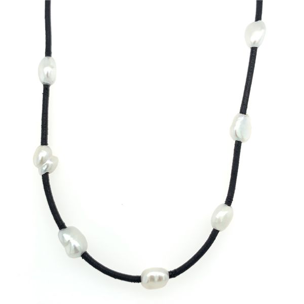 Cultured Freshwater Multi Keshi Pearls on Black Leather Simones Jewelry, LLC Shrewsbury, NJ