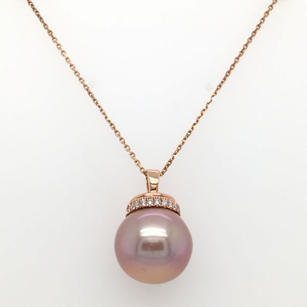 Pink Freshwater Pearl & Diamond Pendant Simones Jewelry, LLC Shrewsbury, NJ