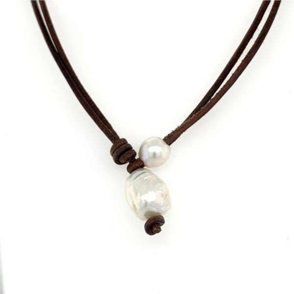 Cultured Freshwater Pearl Necklace on Brown Leather Simones Jewelry, LLC Shrewsbury, NJ