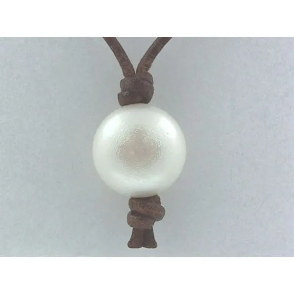 Button Pearl Drop on Brown Leather Simones Jewelry, LLC Shrewsbury, NJ