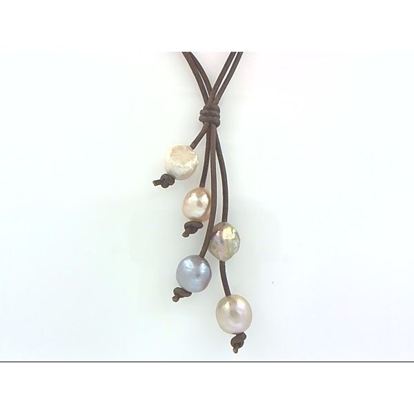 Multi Color Freshwater Pearls on Brown Leather Simones Jewelry, LLC Shrewsbury, NJ