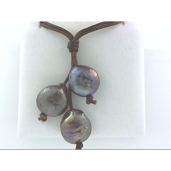 Cultured Freshwater Peacock Coin Pearl on Brown Leather Simones Jewelry, LLC Shrewsbury, NJ