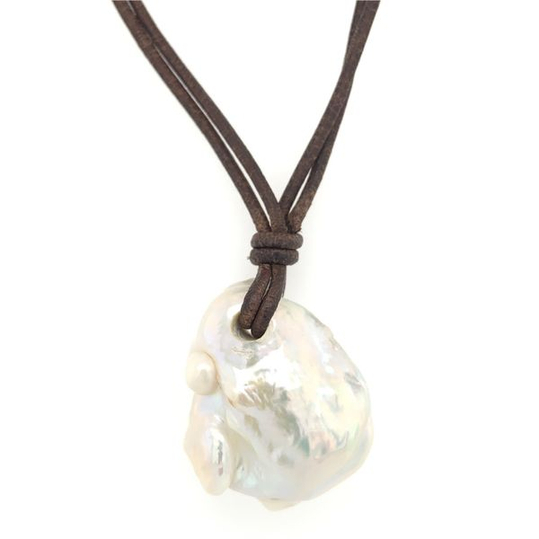 Cultured Freshwater Keshi Pearl on Brown Leather Simones Jewelry, LLC Shrewsbury, NJ