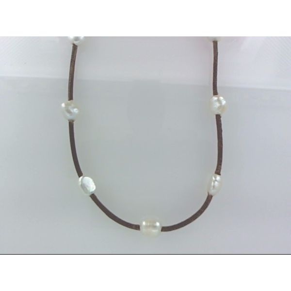 Cultured Freshwater Multi Keshi Pearls on Brown Leather Simones Jewelry, LLC Shrewsbury, NJ