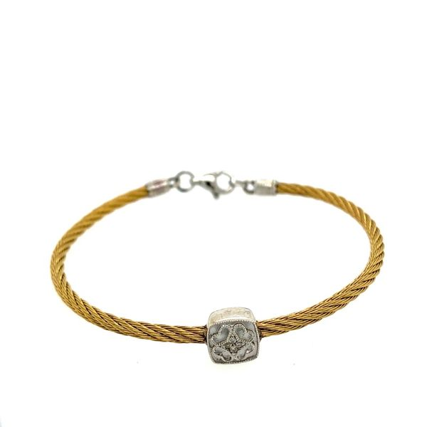 Stainless Steel/Sterling Silver Gold Tone Flexible Bangle with .10ct Diamond Simones Jewelry, LLC Shrewsbury, NJ