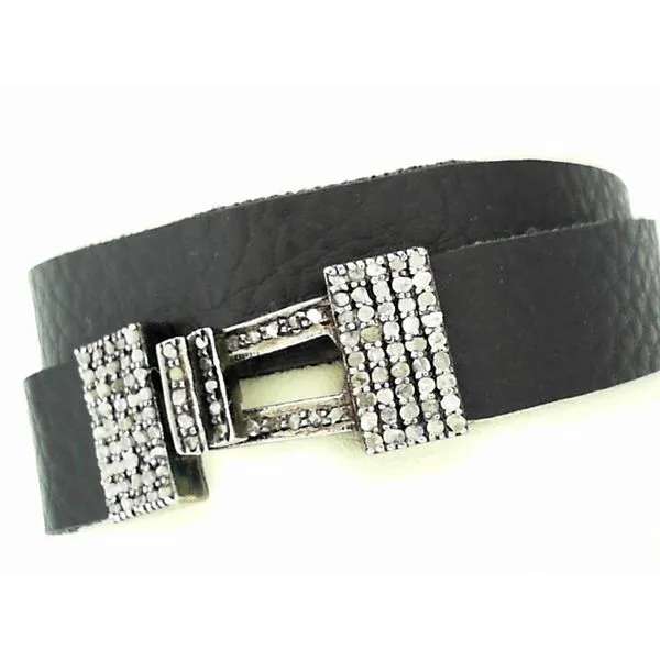 Sterling Silver Diamond Buckle Double Leather Wrap Bracelet Simones Jewelry, LLC Shrewsbury, NJ