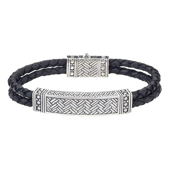 Sterling Silver Basket Weave Black Leather Bracelet Simones Jewelry, LLC Shrewsbury, NJ