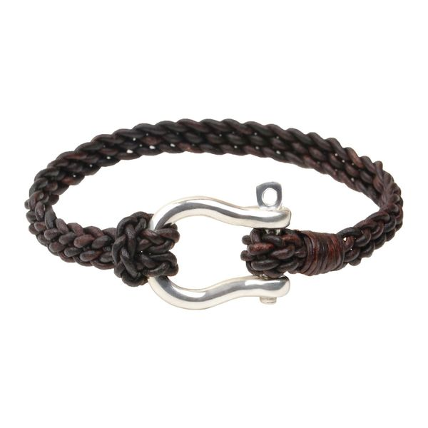 Sterling Silver & Braided Leather Shackle Bracelet Simones Jewelry, LLC Shrewsbury, NJ