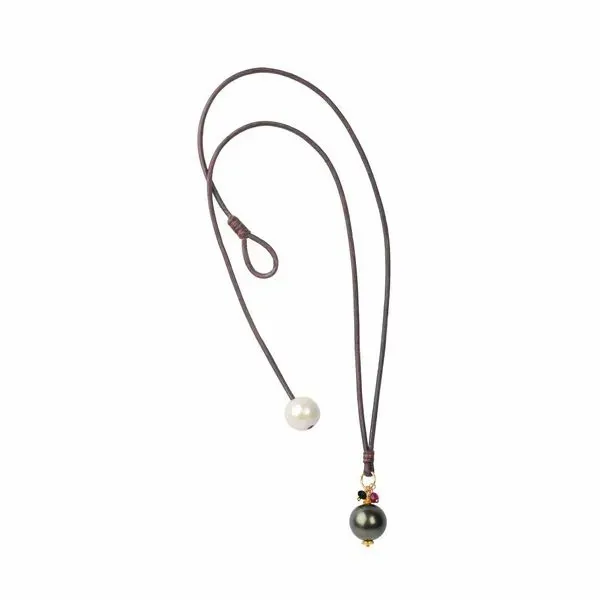 Leather & Tahitian Pearl Necklace Simones Jewelry, LLC Shrewsbury, NJ