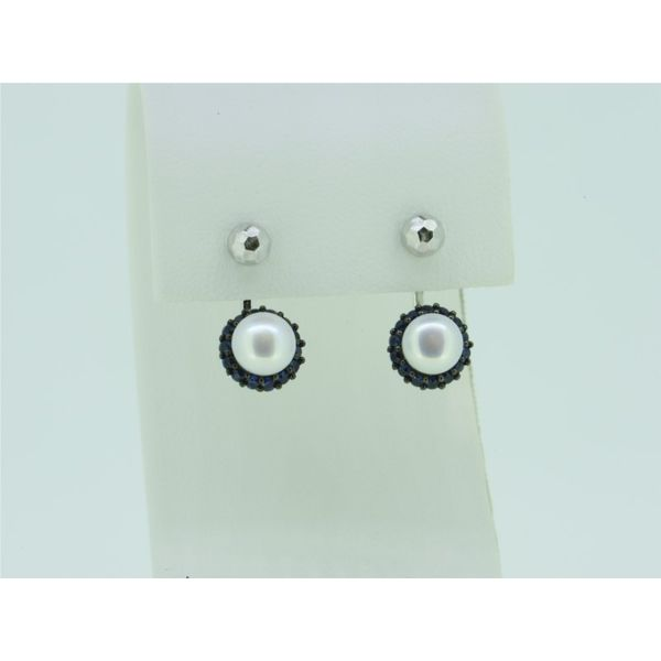 Sterling Silver Sapphire & Pearl Peek a Boo Earrings Simones Jewelry, LLC Shrewsbury, NJ