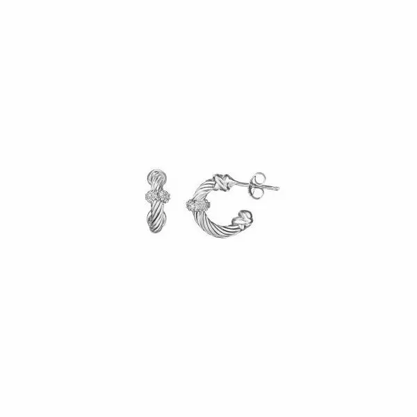 Sterling Silver &  Diamond Half Hoop Post Earrings Simones Jewelry, LLC Shrewsbury, NJ