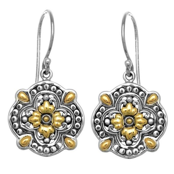 Sterling Silver & 18k Floral Drop Earrings Simones Jewelry, LLC Shrewsbury, NJ