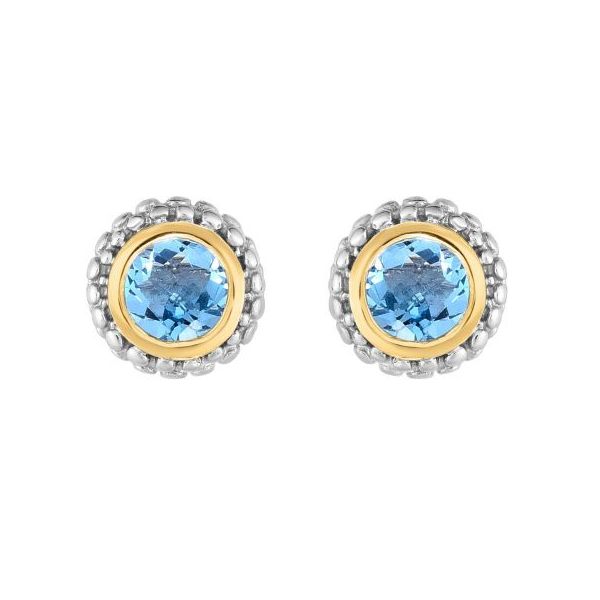 Sterling Silver & 18Ky Blue Topaz Post Earring Simones Jewelry, LLC Shrewsbury, NJ
