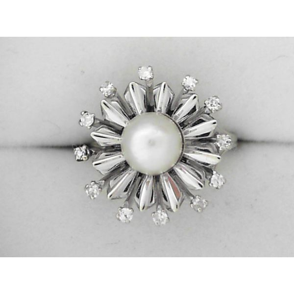 Cultured Pearl Diamond Star burst Ring Simones Jewelry, LLC Shrewsbury, NJ