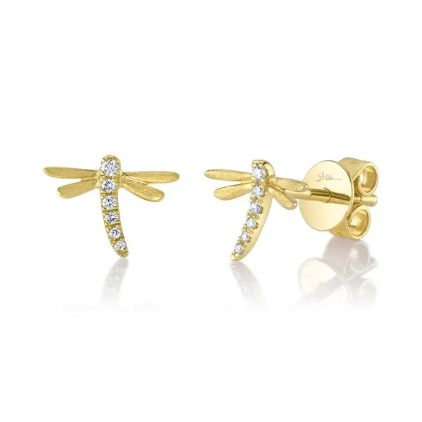 Shy Creation 14Kt Yellow Gold Diamond Dragonfly Earrings .05tcw Steve Lennon & Co Jewelers  New Hartford, NY