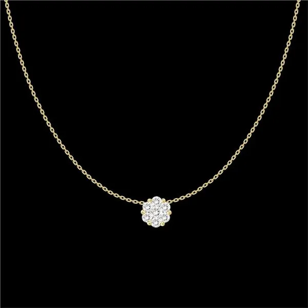 18KT YG Diamond Cluster Necklace With 7 Diamonds TCW .21 Steve Lennon & Co Jewelers  New Hartford, NY