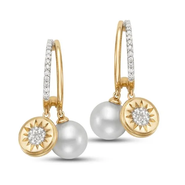 Mastoloni 14KT Yellow Gold 7-7.5mm White Freshwater Pearl Flower Garden & Pearl Charm Earrings with 0.15TCW Diamonds Steve Lennon & Co Jewelers  New Hartford, NY