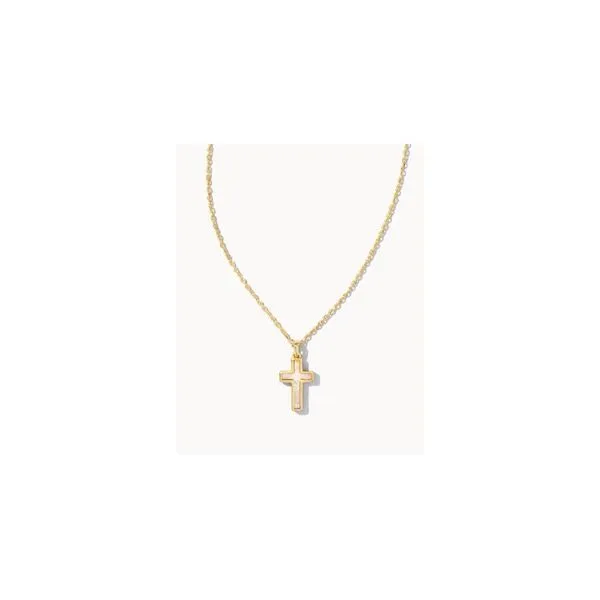 CROSS PENDANT NECKLACE GOLD WHITE OPAL Steve Lennon & Co Jewelers  New Hartford, NY