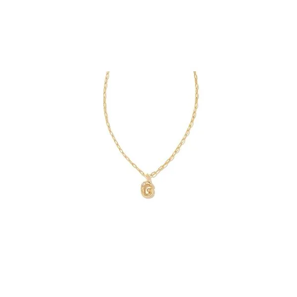 Kendra Scott Crystal Letter G Short Pendant Necklace Gold White CZ Steve Lennon & Co Jewelers  New Hartford, NY