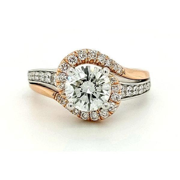 Gabriel & Co. White and Rose Gold Freeform Diamond Engagement Ring Stambaugh Jewelers Defiance, OH