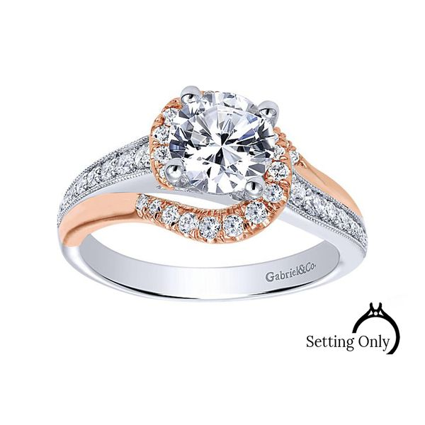 14K White-Rose Gold Round Diamond Bypass Engagement Ring 